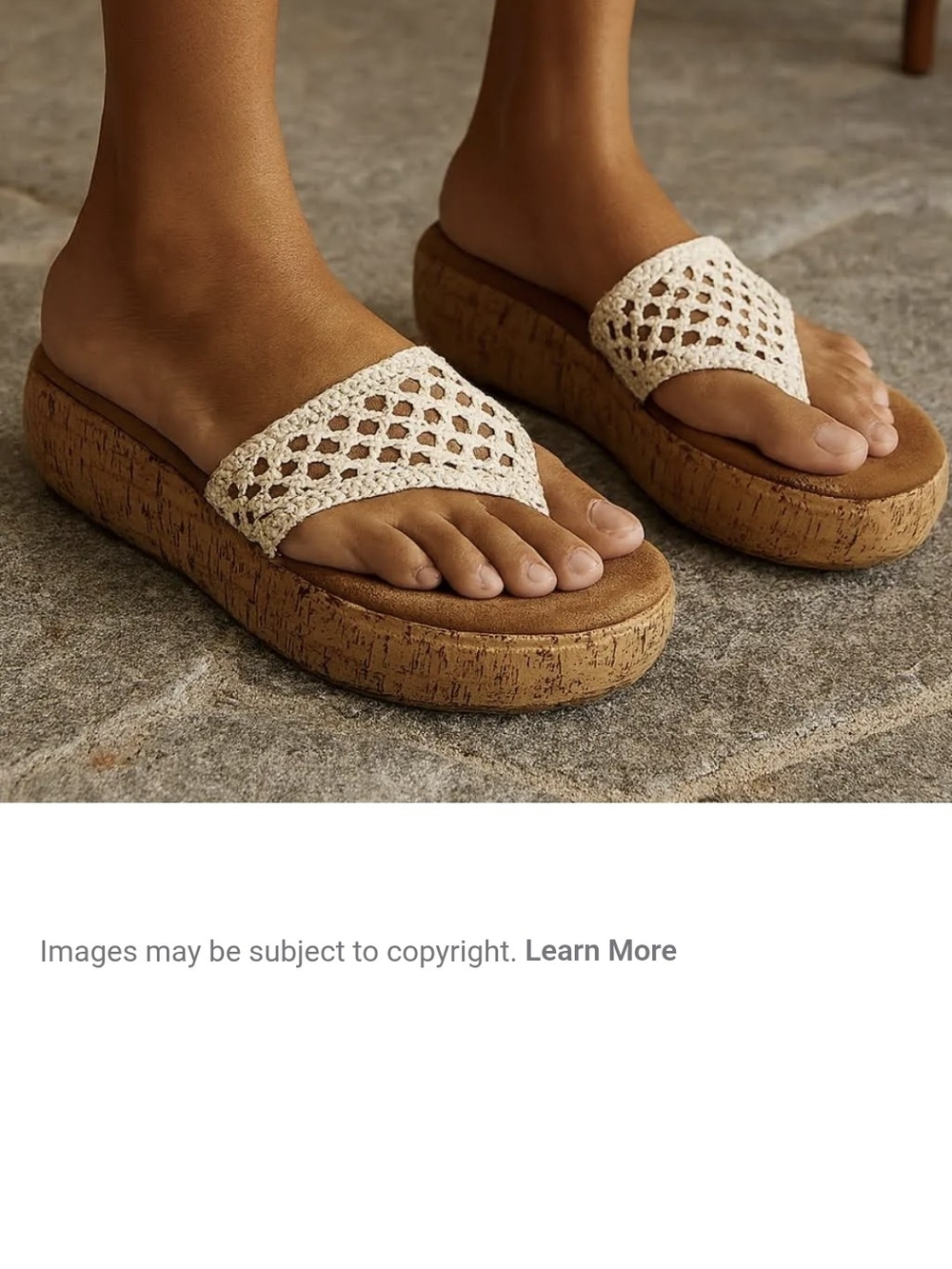 Lucky Brand Crochet Platform Thong Sandals - Cream and Tan